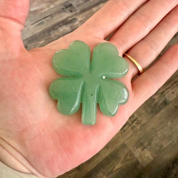 Green Aventurine Good Luck Four Leaf Clover Hand Carved Crystal Shamrock