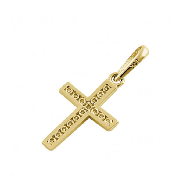 Solid 14K Yellow Gold CZ Cross Pendant