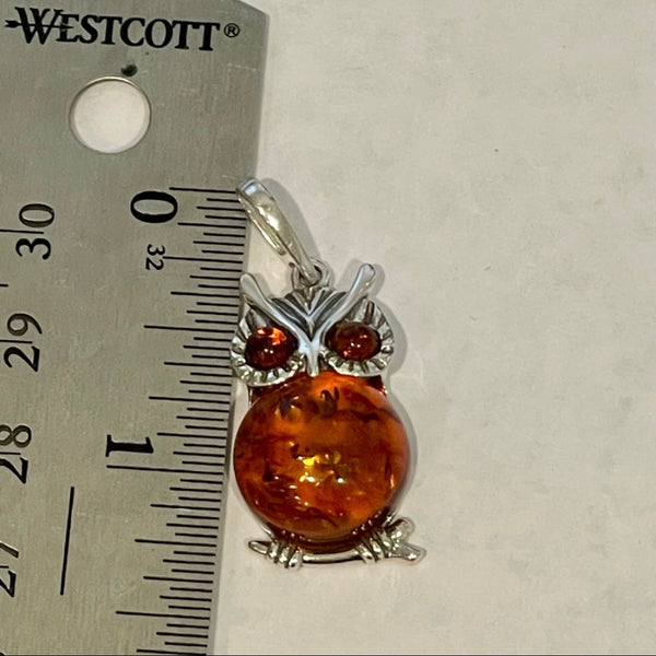 Stunning Baltic Amber Owl Necklace Statement Pendant Charm Sterling Silver New