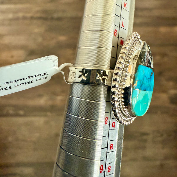 Stunning Southwestern Trifecta Turquoise Teardrop Ring 925 Sterling Silver Sz 7