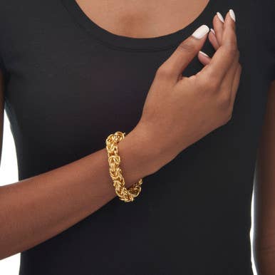 Byzantine-Link Gold Ion-Plated Stainless Steel Bracelet