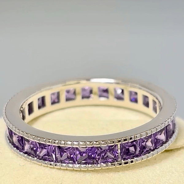 Sterling Silver Purple Amethyst CZ Eternity Band Ring Size 6 New