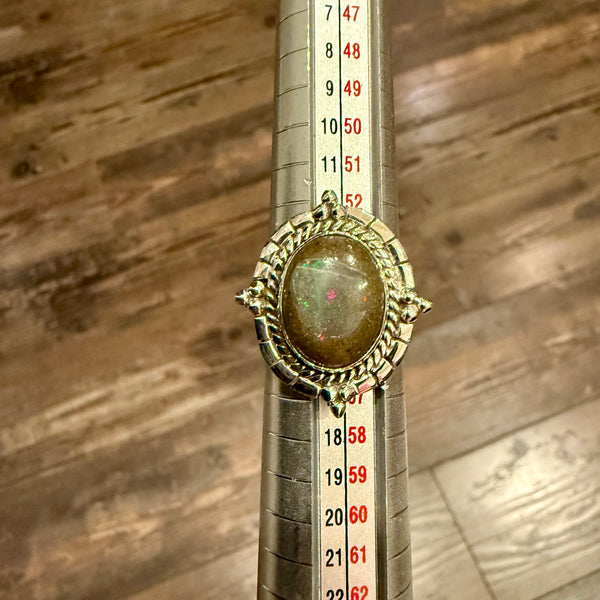 Stunning Boulder Opal Ring Southwestern Oval  Framed Sterling Silver Size 7 New