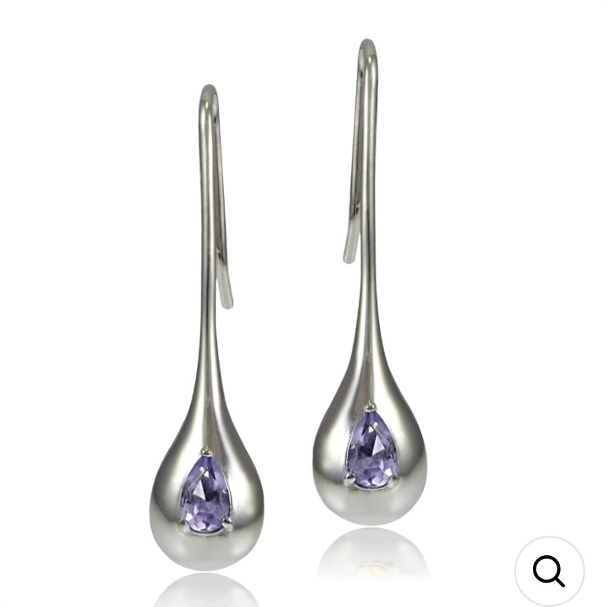 Sterling Silver Amethyst Teardrop Drop Earrings New