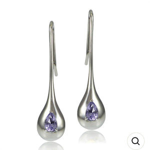 Sterling Silver Amethyst Teardrop Drop Earrings New