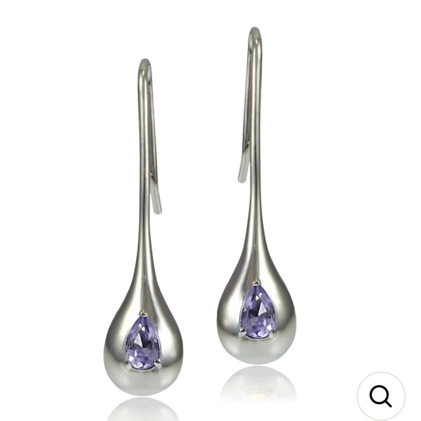Sterling Silver Amethyst Teardrop Drop Earrings New