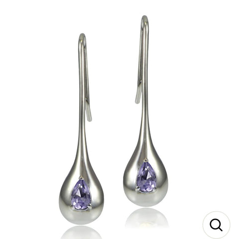Sterling Silver Amethyst Teardrop Drop Earrings New