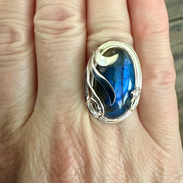 Stunning Large Oval Labradorite Sterling Silver Statement Ring New