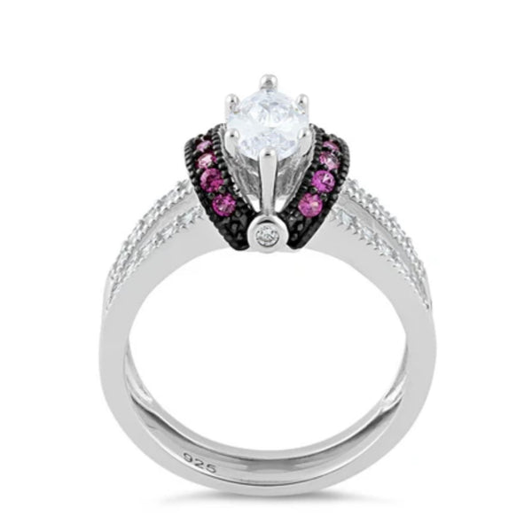 Sterling Silver Clear Marquise Ruby CZ Ring Size 6 New
