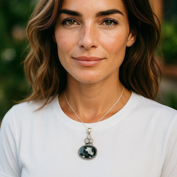 Western White Buffalo Turquoise Rainbow Moonstone Articulating Pendant Necklace