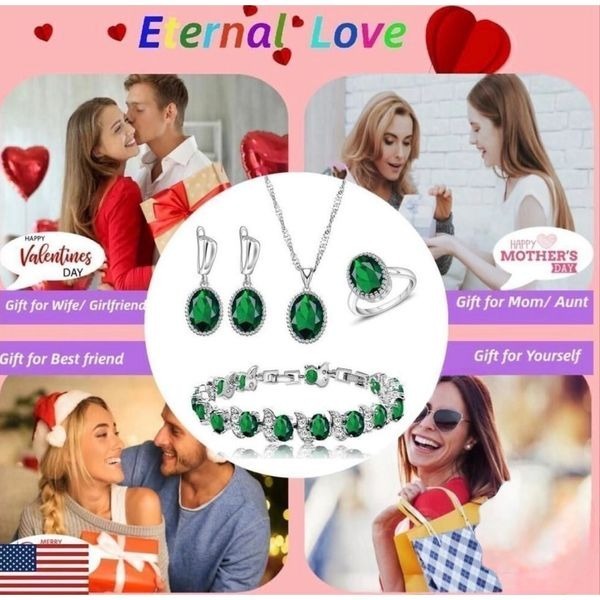 Emerald Green Oval Gemstone Jewelry Set