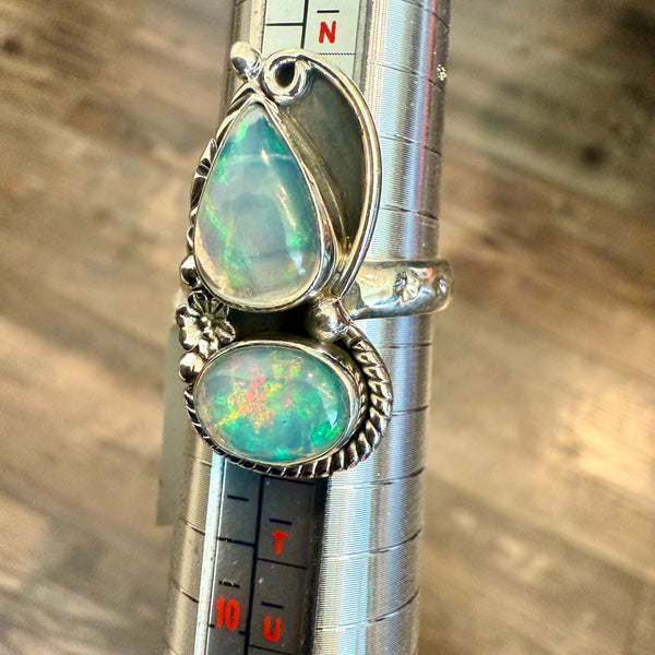 Stunning Ethiopian Fire Opal Ring Southwestern Sterling Silver Floral Framed New