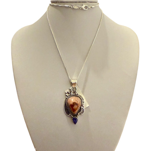 Southwestern Mexican Fire Opal Tanzanite Pendant Necklace Sterling Silver New