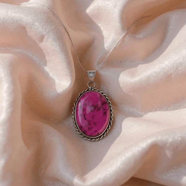 Pink Dendrite Opal Handmade Pendant Necklace Silver Chain