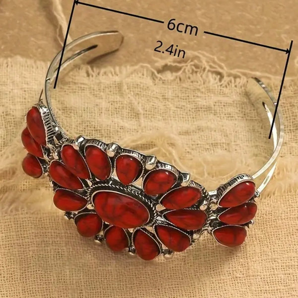 Red Concho Southwest Adjustable Cuff Bracelet Womens Casual Western Accessory