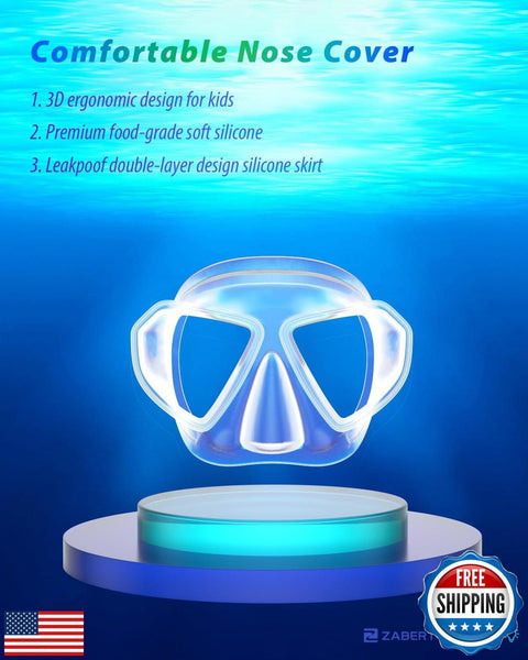 Kids Swim Goggles Mask Nose Cover Fabric Strap - Snorkel Dive Swimming