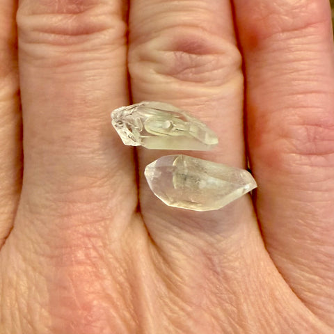 Natural Raw Herkimer Diamond Sterling Silver Adjustable Double Stone Ring New