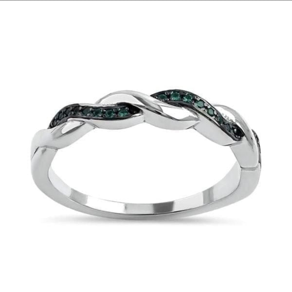 Sterling Silver and Black Rhodium Plated Braided Green Emerald Ring Size 5