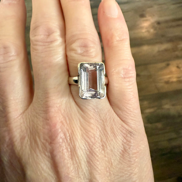 Stunning 5ct Emerald Facted Cut Morganite Statement Ring Sterling Silver Size 7