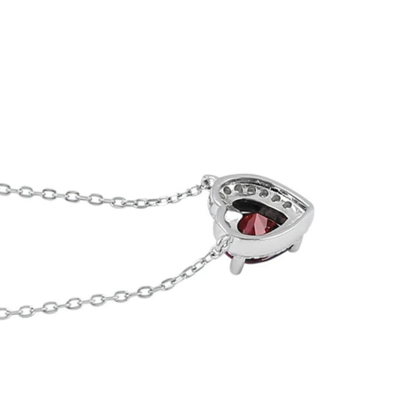 Sterling Silver Dark Garnet Heart Halo Necklace New