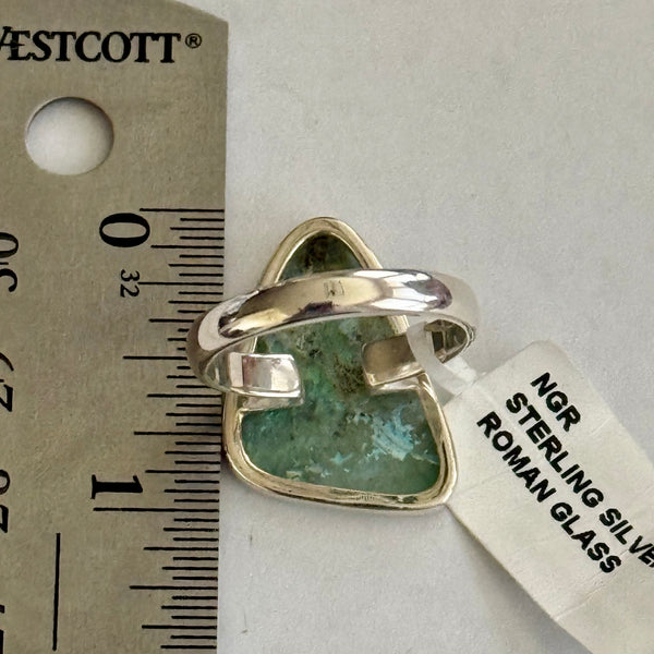 Ancient Roman Glass Stone Abstract Statement Ring Sterling Silver New