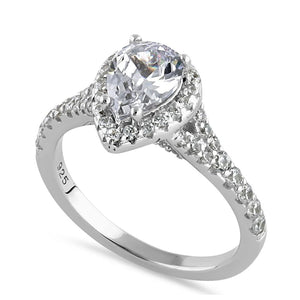 Elegant Victorian Pear Cut Halo Clear CZ Engagement Silver Ring Size 6 New