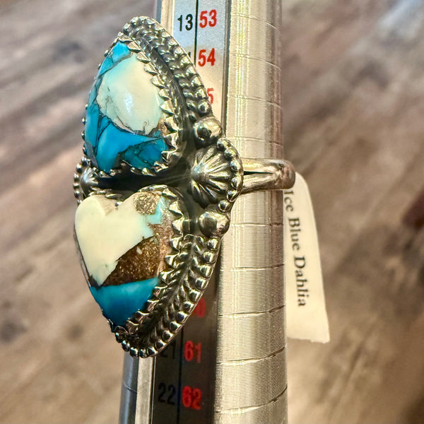Ice Blue Dahlia Copper Turquoise Southwestern Ring Sterling Silver Heart Sz 8