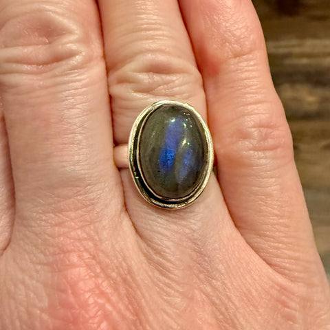 Stunning Oval Labradorite Sterling Silver Statement Ring Size 6 New