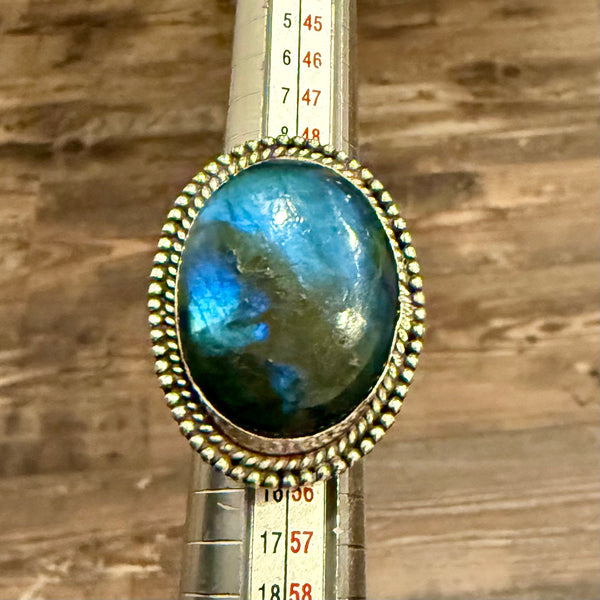 Stunning Large Oval Labradorite Sterling Silver Statement Ring Size 6 New