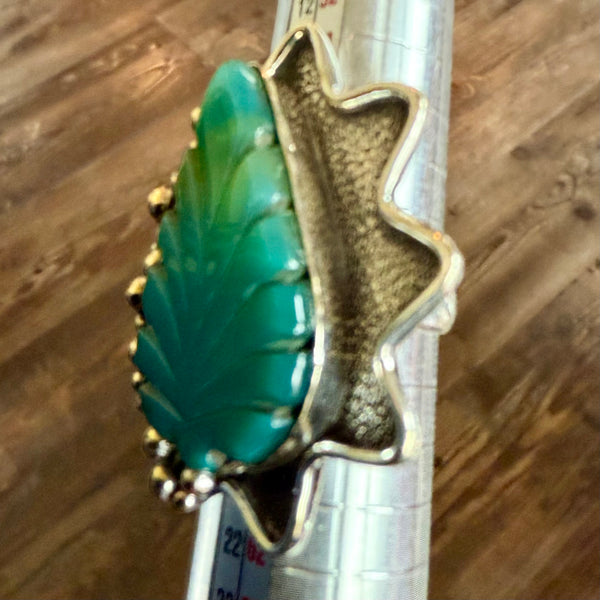 Carved Green Onyx Gemstone Sterling Silver Jewelry Adjustable Statement Ring