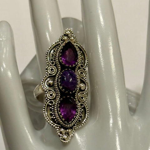 Gorgeous Genuine Amethyst & Purple Mohave Turquoise Southwest Statement Ring