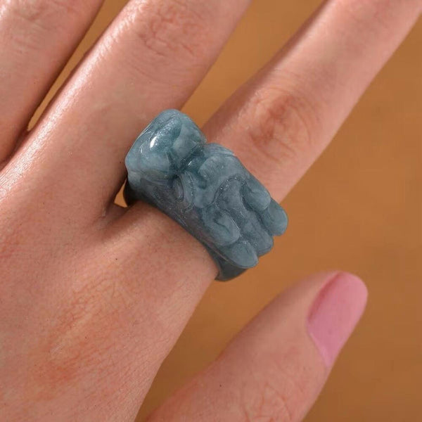 Natural Olmec Jadeite 60.00 ctw Carved Dragon Band Ring Size 9 New