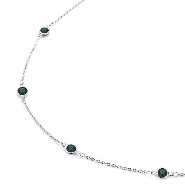Dainty Green Glass Bead Station Necklace - Adjustable Length - Minimalist Style