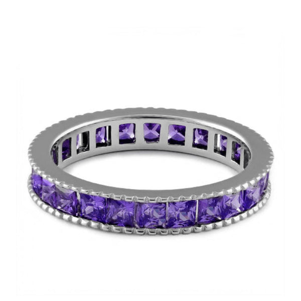 Sterling Silver Purple Amethyst CZ Eternity Band Ring Size 6 New