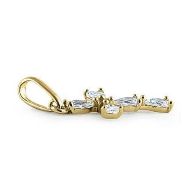 Solid 14k Yellow Gold Cross Pendant Necklace CZ Stones Small Dainty Chain New