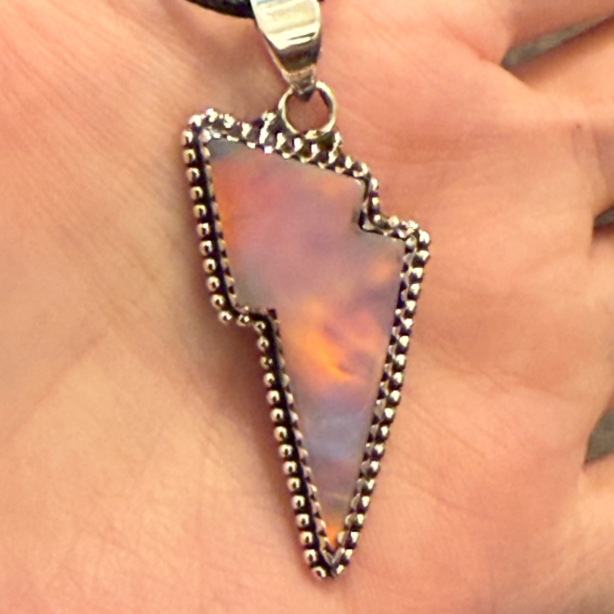 Stunning Aurora Opal Lightening Bolt Necklace Western Pendant Sterling Silver