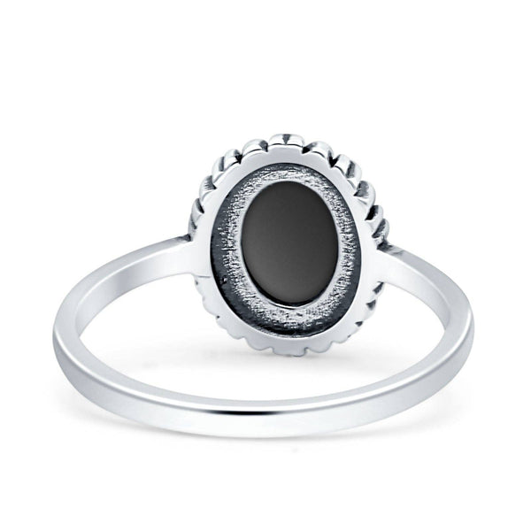 Oval Black Onyx Heart Solitaire Oxidized Ring