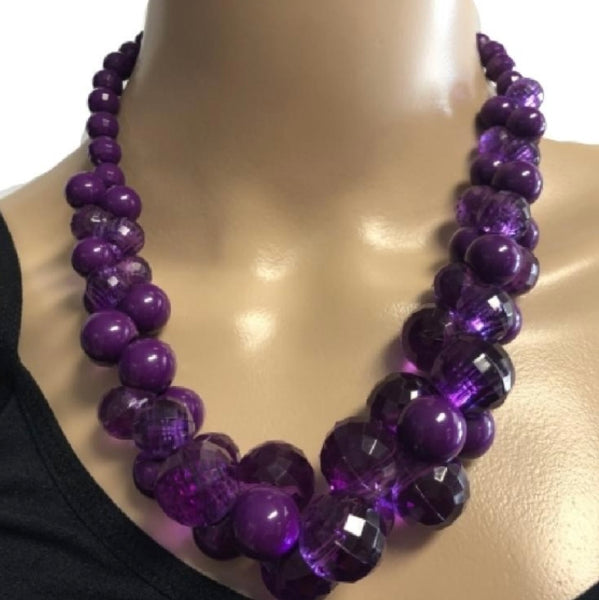 Unique Chunky Faceted & Smooth Purpled Beaded Fashion Adjustable Necklace