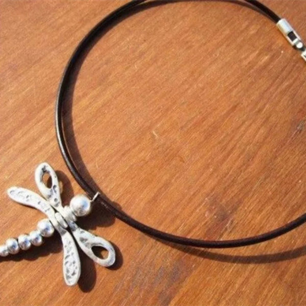 Dragonfly Style Metal Pendant Necklace for Women Fashion Boho Leather Choker New