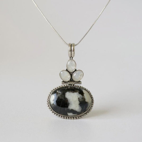 Western White Buffalo Turquoise Rainbow Moonstone Articulating Pendant Necklace