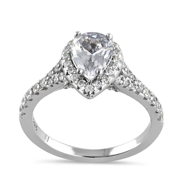 Elegant Victorian Pear Cut Halo Clear CZ Engagement Silver Ring Size 6 New