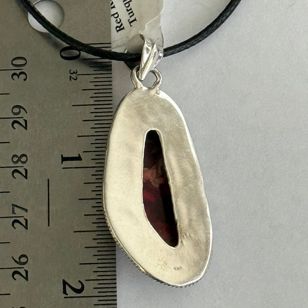 Southwestern Red Rose Dahlia Turquoise Abstract Sterling Silver Necklace Pendant