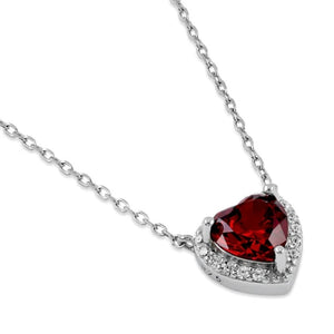Sterling Silver Dark Garnet Heart Halo Necklace New