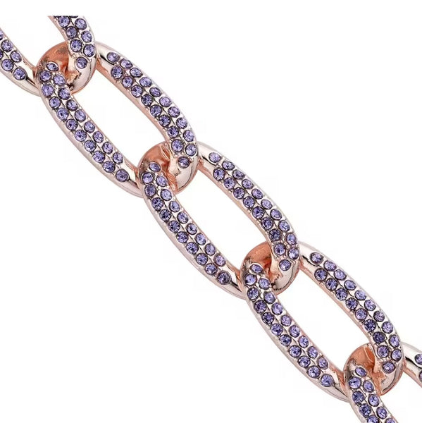 Purple Austrian Crystal Paperclip Rose Gold Necklace 18.5-22.50”