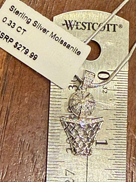 Iced Out Sterling Silver Basketball Pendant Moissanite Necklace Unisex New