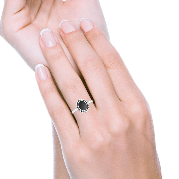 Oval Black Onyx Heart Solitaire Oxidized Ring