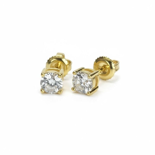 Stunning 6.5mm Moissanite Round Screw Back 18k Gold Solitaire Stud Earrings 2ctw