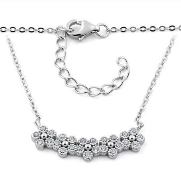 Sterling Silver Flowers CZ Necklace New