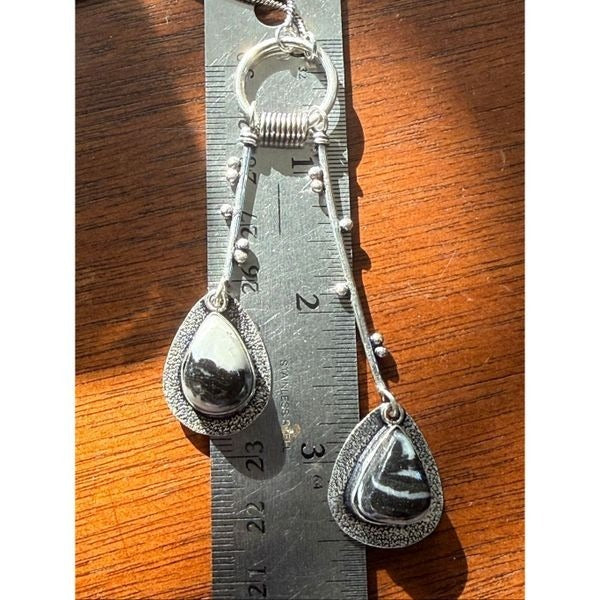 Silver Dual Pendant Necklace White Buffalo Turquoise Artisan