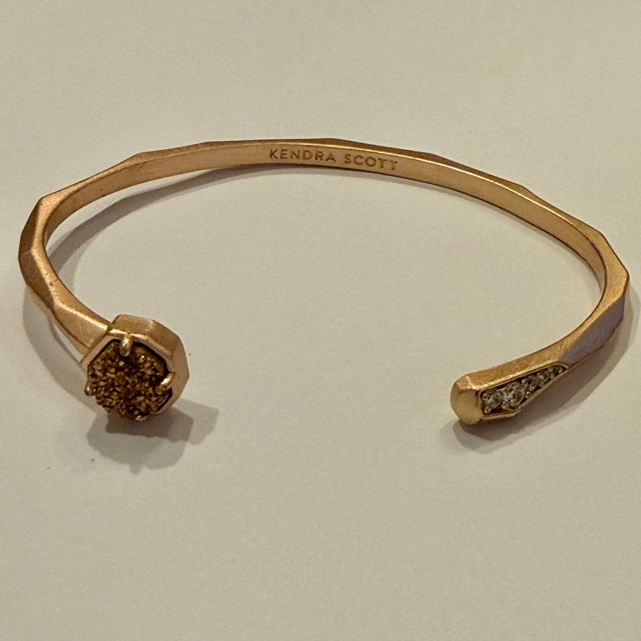 Kendra Scott Ashlee Pinch Rose Gold Druzy Stone Crystal Bangle Adjustable Bracelet